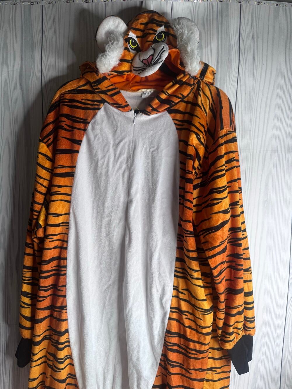 Adult Tiger Costume One Piece Full Zip One size Orange Fleece Tail Halloween